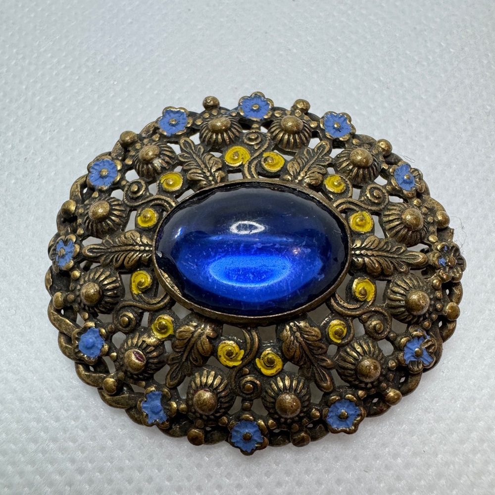 Vintage Blue and Gold Brooch